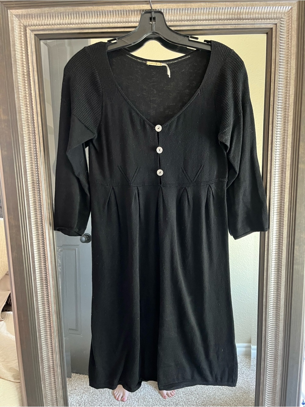 Max Studio Black Knit Long Sleeve Button-Front Dress